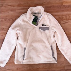 L.L. Bean Women's Snap-T Whiteish Yellow Fuzzy Fleece Pullover Size Small Petite